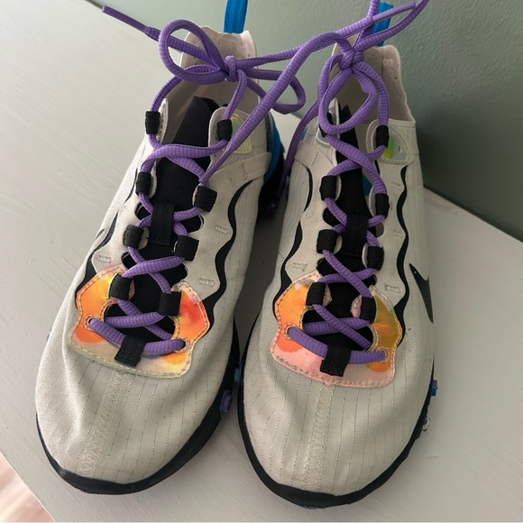 Nike React Element 55 Off Noir Hero Blue Purple with Metallic Stripes - Picture 2 of 6